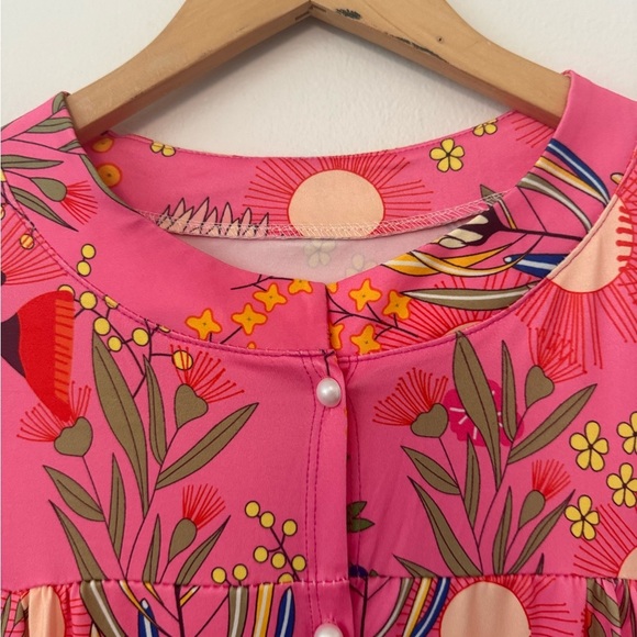 NEW Tiered Boho Maxi Dress with Pockets Fuschia Floral Long Sleeves - Picture 7 of 12